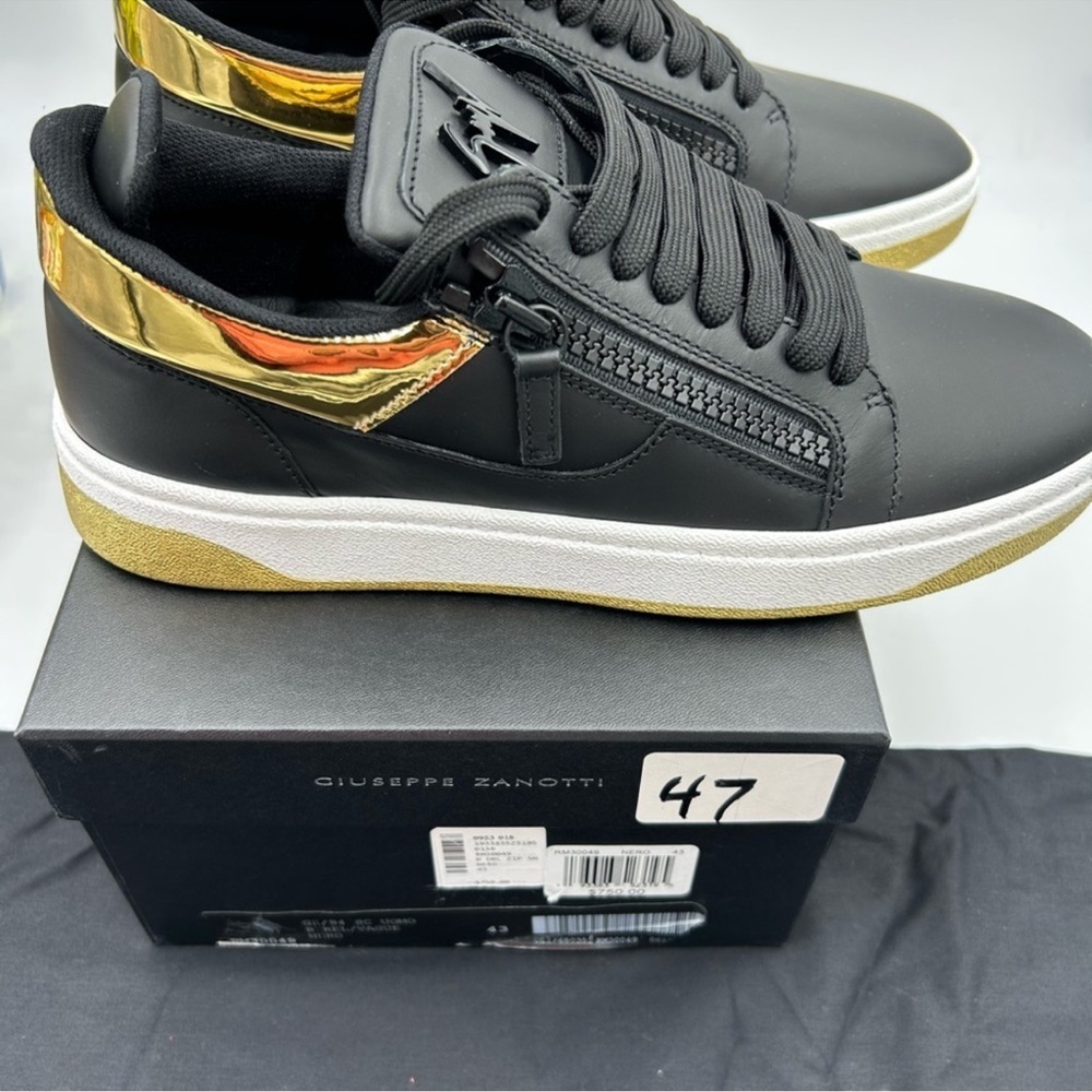 Men’s Giuseppe Zanotti double zip low top leather sneakers size 43 made in Italy
